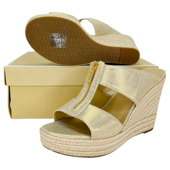 Michael Kors Bradley Gold Shimmer Womens Espadrille Wedge Sandals Size 10M - Picture 8 of 13